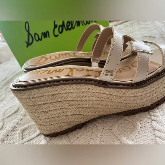 Sam Edelman Ivory Wedge Platform Slides Designer Women’s Size 9.5 - Picture 10 of 13
